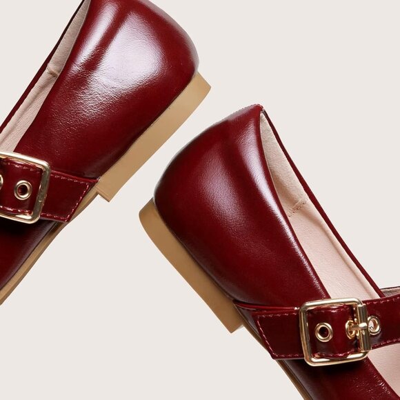 Women Angora Red Polyurethane (PU) Closed Toe Strap Buckle Ballerina Flats - Picture 3 of 6